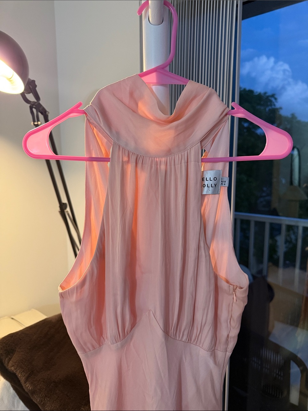 Hello Molly Halter Blush Midi Silky Dress peach color - Picture 7 of 8